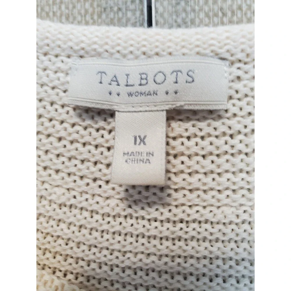 Talbots Woman Off-White 100% Cotton Boat Neck Pullover Sweater Size 1X